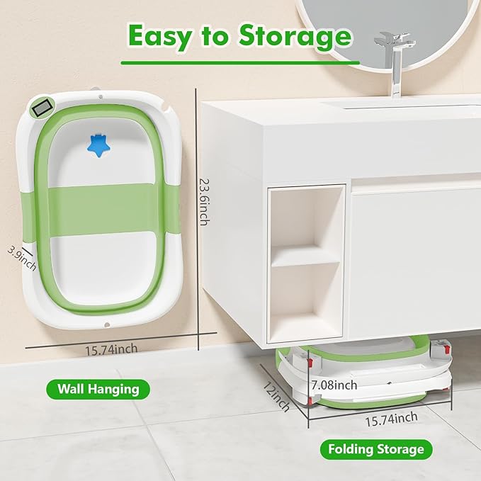 Collapsible Baby Bathtub,Baby Bath Tub with Soft Cushion & Thermometer,Baby Bathtub Newborn to Toddler 0-36 Months,Portable Travel Baby Tub