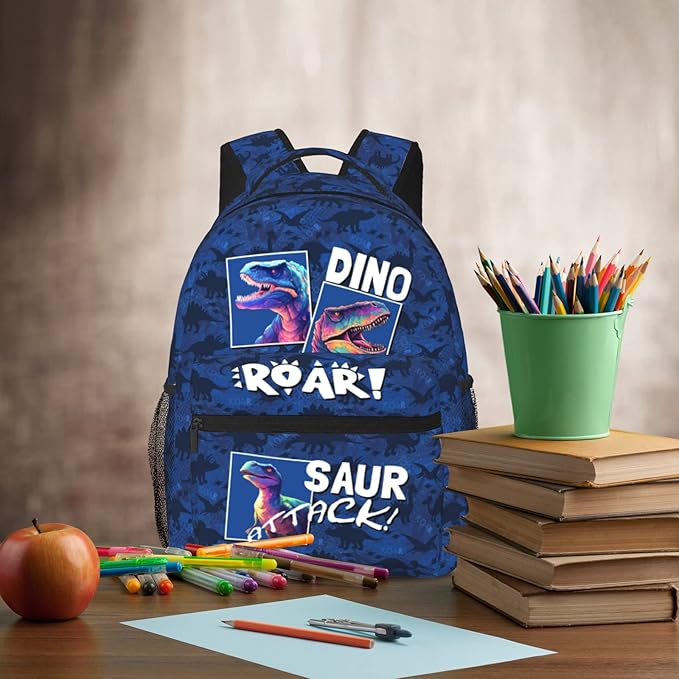 Dinosaur Backpack for Kids Boys Girls, ROAR! DINO SAUR ATTACK! Cartoon Dinosaur Pattern School Bag, Lightweight Ergonomic Durable Bookbag for Age 5-12, Ideal for School Outdoor Travel Daypack