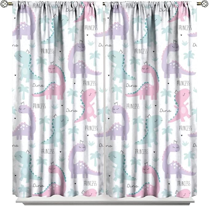 Kids Dinosaur Curtains for Boys Girls Bedroom Decor Cartoon Dino Colorful Cute Funny Animal Wildlife Printed Blackout Rod Pocket Window Drapes for Baby Nursery Playroom W21xL54in 2 Panels