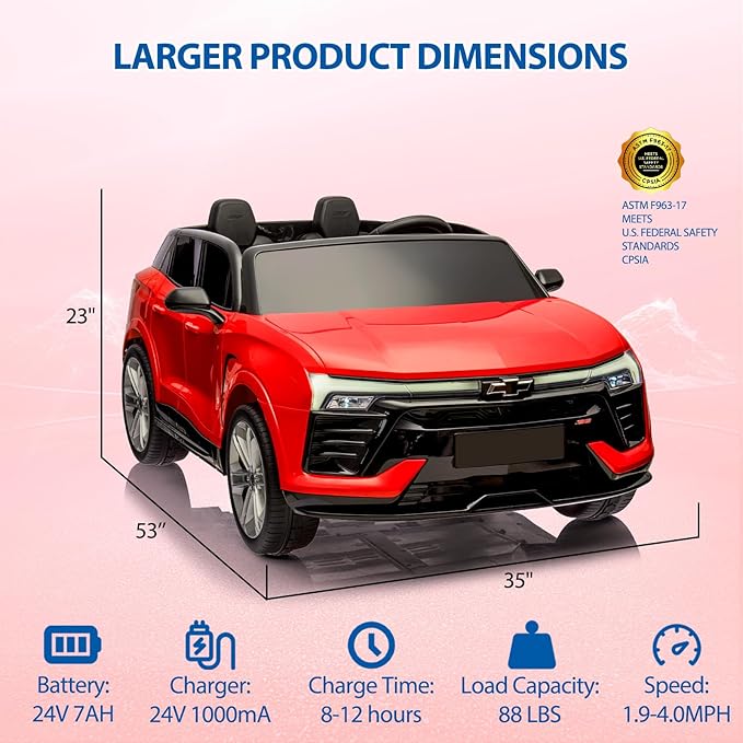 Jojoka Baby Car 24V 2-Seater SUV Licensed Chevrolet Blazer Ride On Toy w/Parent Remote Control,4xSpring Suspension, Wireless Music, Electric Vehicle Car for Kids Ages 3-8, Red
