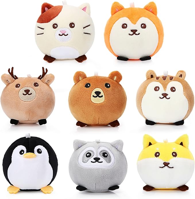 Aoriher 8 Pcs Mini Woodland Animals Plush Toys 3.15 Inch Soft Stuffed Animals Ornaments Bulk Colorful Woodland Keychain for Birthday Baby Shower Party Decors Classroom Prizes(Regular Style)