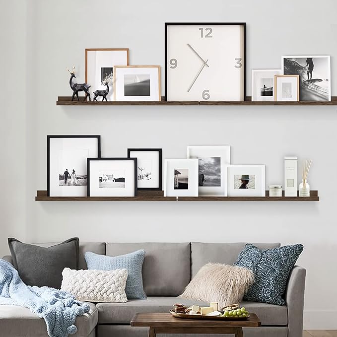 Forbena Rustic Wood Wall Shelves for Living Room Set of 4, 36 Inch Long Floating Shelves with Lip, Large Farmhouse Wooden Picture Ledge Shelf for Bedroom Office Hallway Photo Frames (Dark Brown)