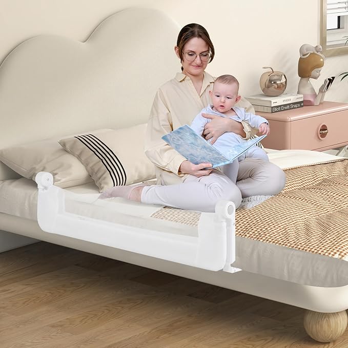 BABY JOY Bed Rails for Toddlers, Swing Down Safety Bed Guard for Convertible Crib, Folding Baby Bedrail for Kids Twin, Double, Full Size Queen & King Mattress (48-Inch, White)