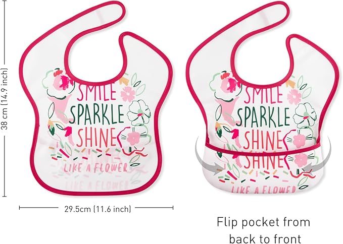 Mess Proof Baby Bib 3 Pack, Waterproof Led Weaning Baby Feeding Bibs with Food Catcher, Travel Feeding Bibs