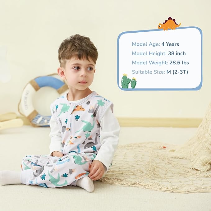 Baby Toddler Sleep Sack with Feet 2.5 TOG Winter, Wearable Blanket with Legs, Toddler Sleeping Sack Long Sleeve (Dinosaur, 12M-2T)