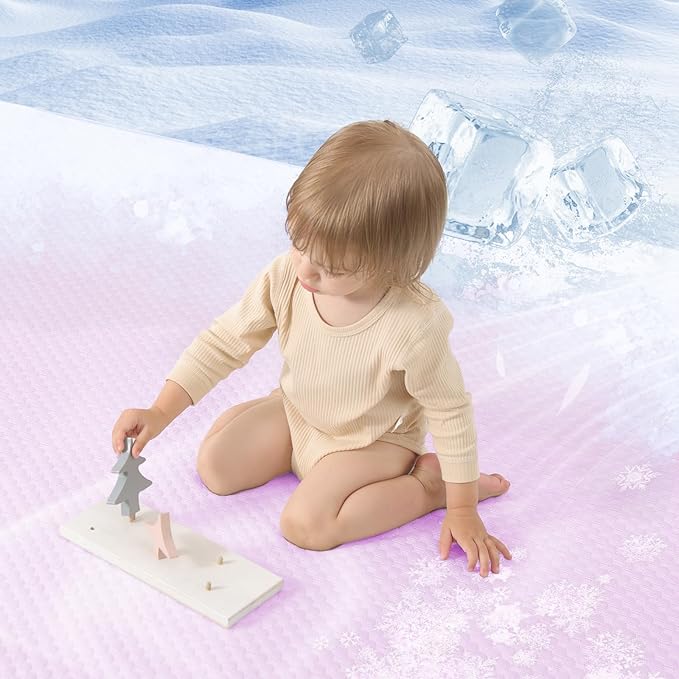 Baby Play Mat for Summer,1.3 Thick Memory Foam Cooling Floor Tummy Time Mat, Soft & Breathable, Non-Slip Rectangular for Toddlers’ Playtime & Rest(Pink,59"x79")