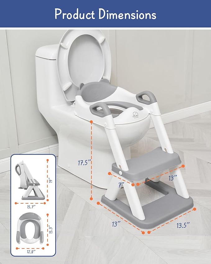 Forbena Toddler Potty Training Seat with Step Stool Ladder, Toilet Potty Seat for Baby Boys Girls Toddlers, Kids Chair Stairs with Handles and Soft Cushion (White and Grey)
