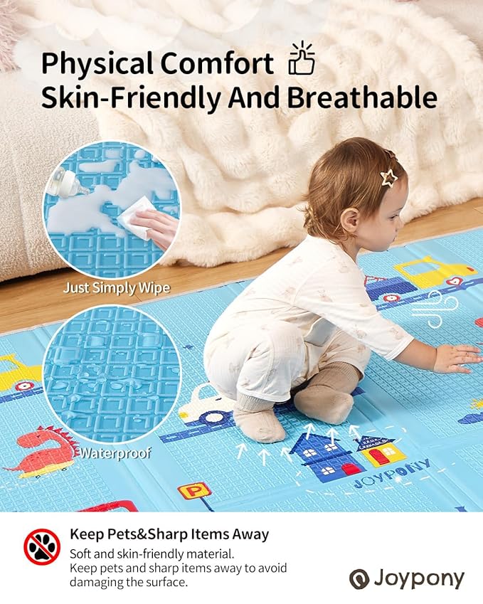 Baby Play Mat, Foldable Play Mats for Babies and Toddlers, Waterproof & Anti-Slip Baby Floor Mat for Tummy Time, Baby Mat for Floor with Travel Bag for Indoor Outdoor 71x59x0.4 inches