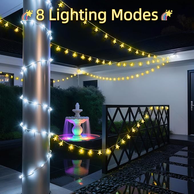 120 LED 40FT Star String Lights, 8 Modes Plug in Star Lights with Timer & Memory, Indoor Outdoor Christmas Twinkle Light for Birthday Party Bedroom Wedding Home Classrom Decor Warm White