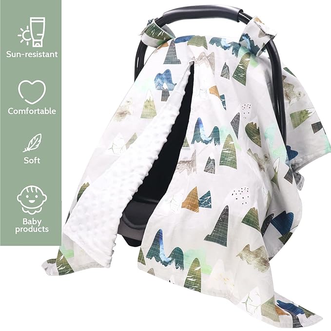 TANOFAR Car Seat Cover Baby, Carseat Covers Baby Boy Girl, Peekaboo Opening Infant Car Seat Cover for Winter, Warm & Cozy, Adventure Mountain