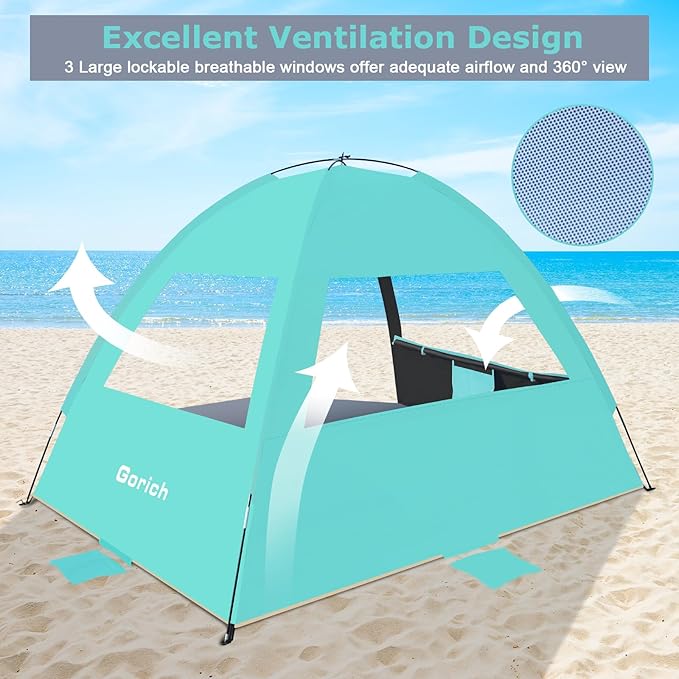 Gorich Beach Tent Sun Shelter for 3/4-5/6-7/8-10 Person with UPF 50＋ UV Protection, Lightweight & Easy Setup Beach Shade Canopy, Portable Beach Shade Tent Beach Cabana