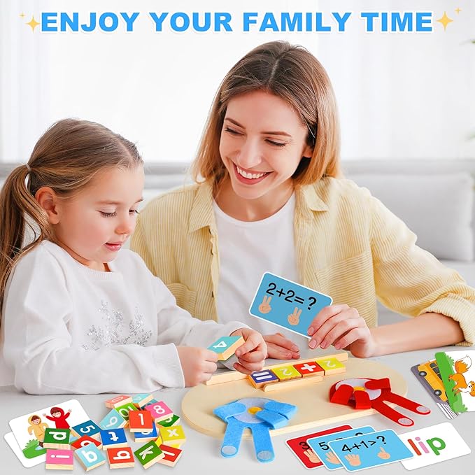 2 in 1 Wooden Montessori Toys for Kids - Number Counting Blocks & ABC Game Toys for 3-5, Preschool Educational Learning Toys for Toddlers 4-6, Birthday Christmas Stocking Stuffers Gifts for Boys Girls