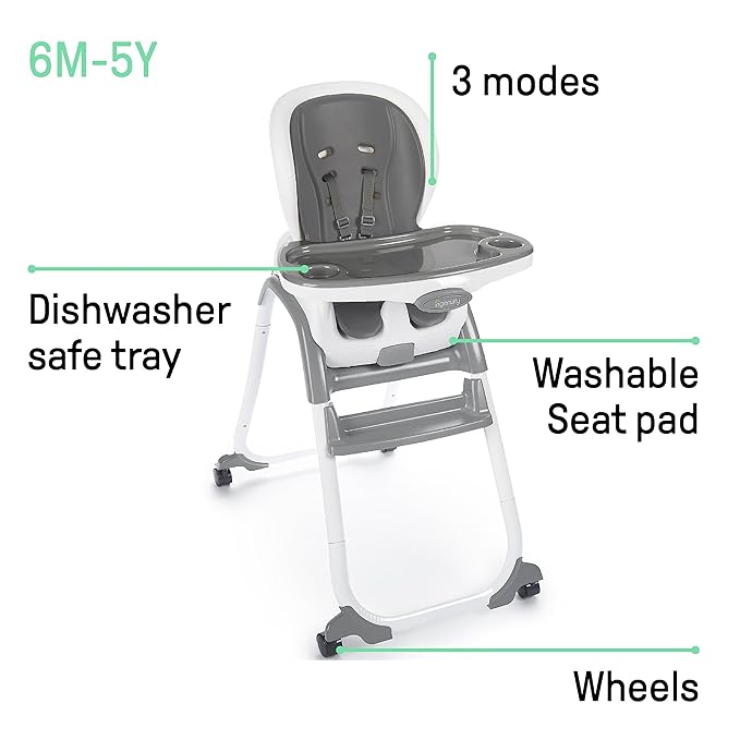 Ingenuity SmartClean Trio Elite 3-in-1 Convertible Baby High Chair, Toddler Chair, and Dining Booster Seat, For Ages 6 Months and Up, Unisex - Slate