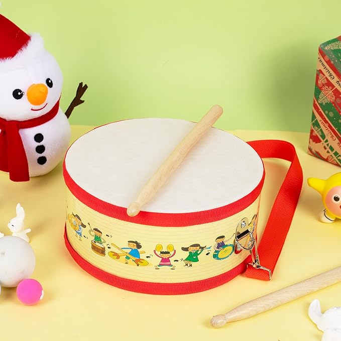 Kids Drum Set with Adjustable Strap: Toddler Musical Instrument for Ages 3-5, Wearable Drum Kit with Drumsticks, Educational Percussion Toy for Rhythm Music Development (Red)