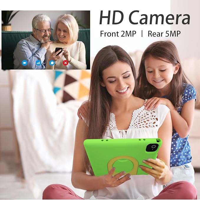 Kids Tablet, 10.1 Inch Tablet for Kids, Android 14, 64GB, Octa-Core CPU, WiFi, Big Battery, Kids Conten, Parental Control, HD Display Children Age 3-12, Bluetooth, Green Shockproof Case