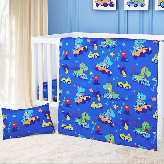 Cloele Dinosaur Crib Bedding Sets for Boys - 3 Piece Standard Size Baby Bedding Set Includes Crib Comforter Fitted Sheet Crib Skirt - Nursery Bedding Set for Boys and Girls
