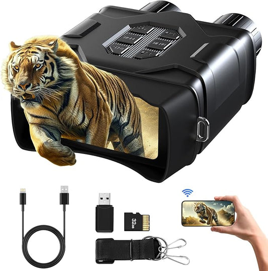 GTHUNDER Night Vision Goggles, Night Vision Binoculars – 4K UHD Video, 52MP Photos, App Remote Control, 10X Zoom, 4" HD Screen, 984ft, 7-Level IR, 4000mAh, 32GB Card – Ideal for Hunting & Security