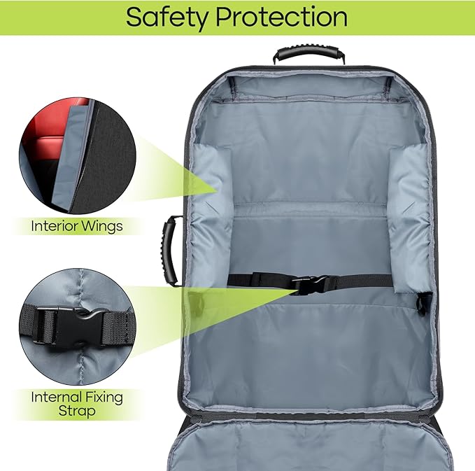 Padded Car Seat Travel Bag for Airplane, Heavy Duty Backpack for Air Travel, Water-Resistant Carrier with Shoulder Strap, Fits Most Car Seats (Black)