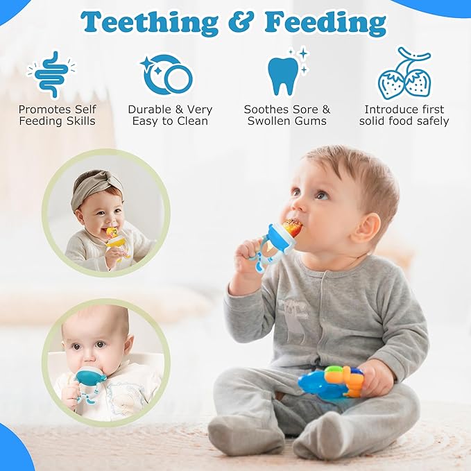 Food Feeder Baby Fruit Feeder Baby Breastmilk Popsicle Molds-& Baby Fruit Feeder-WAJIAYON Silicone Baby Food Freezer Tray,Baby Food Pacifier Feeder and Teether Easter Bunny Gifts for Boys and Girls