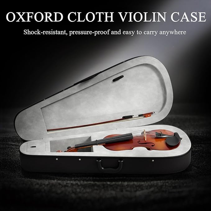 1/8 Beginner Violin Kit, Complete Violin Set with Case, Bow, Rosin, Natural Finish