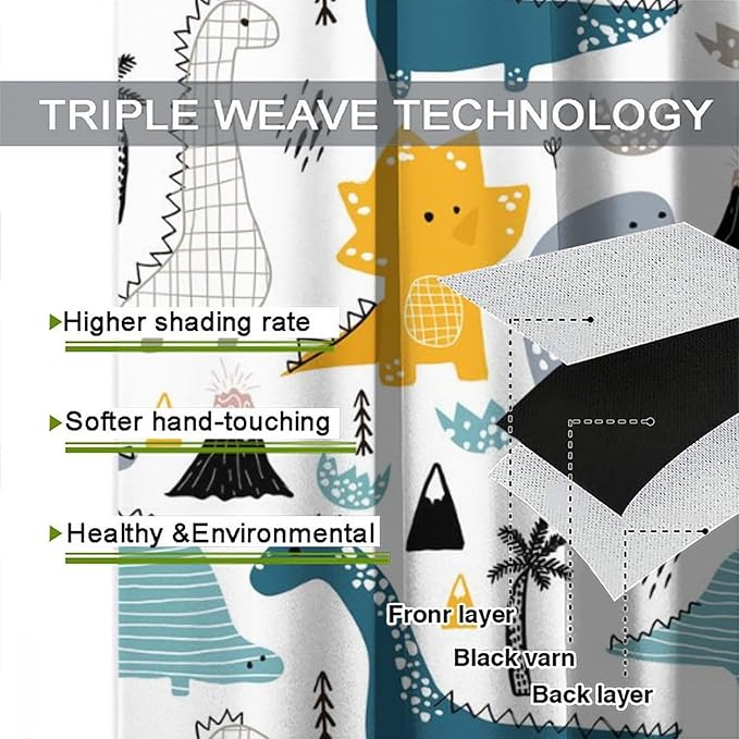 Kids Dinosaur Curtains for Boys Girls Bedroom Decor Cartoon Dino Colorful Cute Funny Wildlife Animal Printed Blackout Rod Pocket Window Drapes for Baby Nursery Playroom Living Room W21xL45in 2 Panels