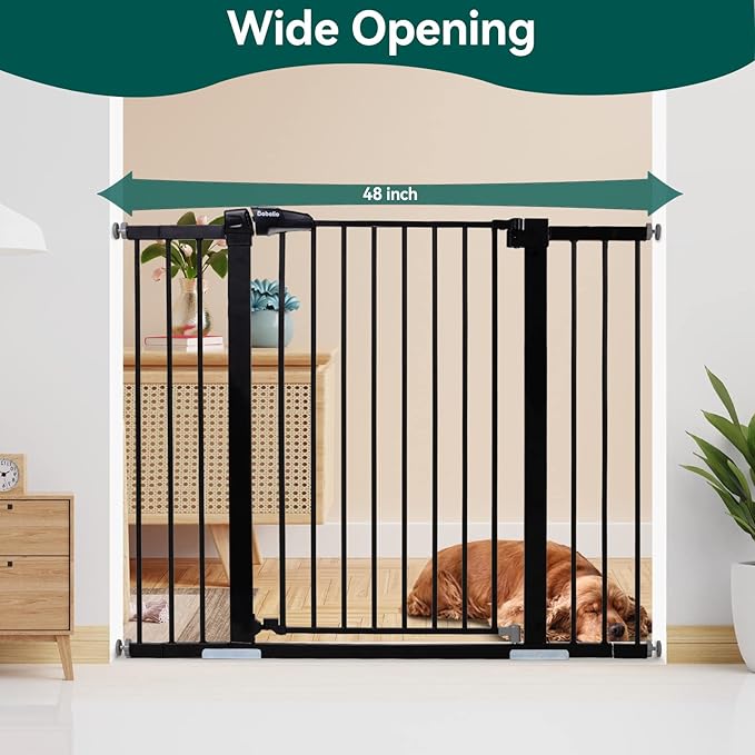 BABELIO 36" Tall Baby Gate, 29-48" Auto-Close & Pressure Mounted, Black Steel Dog Gate for Stairs & Doorways