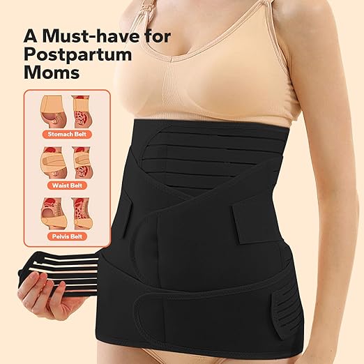 3 in 1 Postpartum Belly Band (Black), Post Partum Waist Binder, Posture Correction Abdominal Binder, Belly Band Postpartum Belly Wrap, Postpartum Belly Wrap (For waistline 25"-35", S/M)