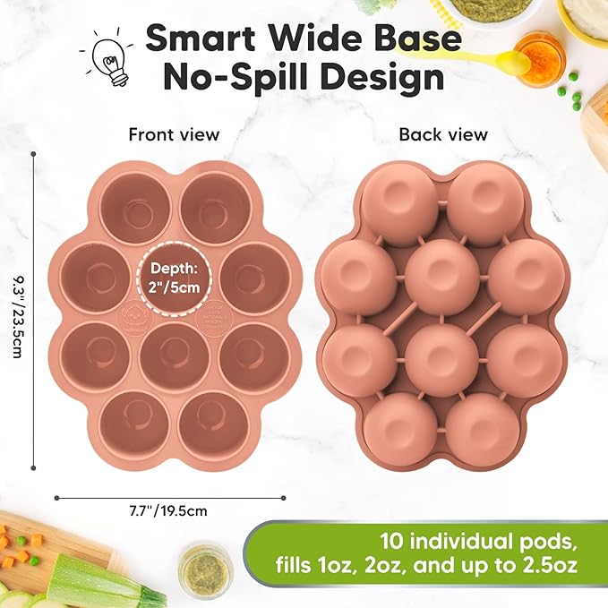 KeaBabies Silicone Food Freezer Trays with Lid, 2oz x 10 Pods Baby Food Storage Containers, Easy Puree Meal Prep, Breast Milk Silicone Freezer Molds, Dishwasher,Microwave Safe,BPA-Free(Roseate)