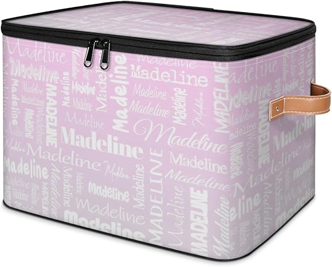 Custom Storage Basket with Name, Personalized Storage Bins with Zipper Lid, Foldable Fabric Storage Box Large capacity with Handle Grey Pink Gradient