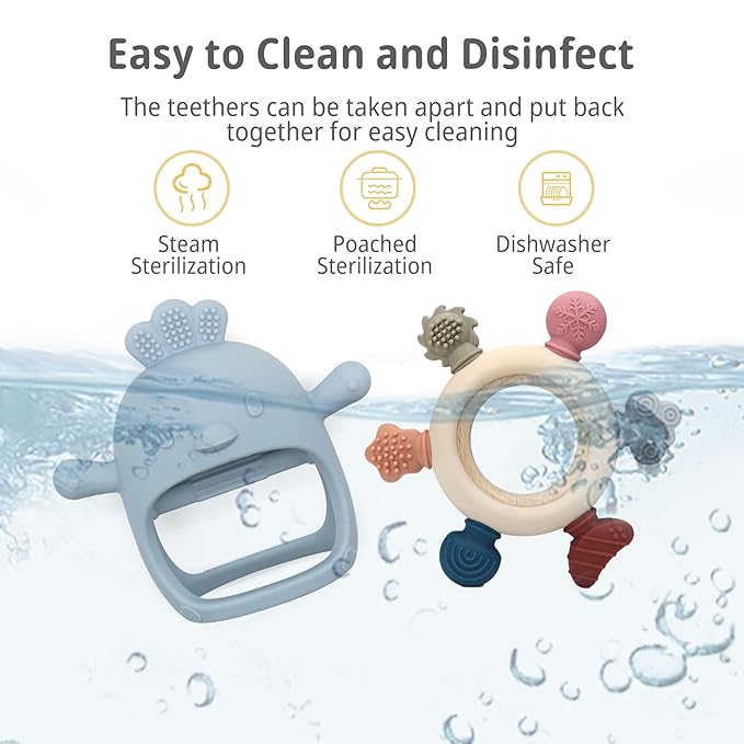 Baby Teething Toys by Komfy LilLove, No Drop Teether and Ring Teether for Baby Teething Relief, Non-Toxic Infant Toys 0-6 6-12 Months, CPC Certified Teething Mitten, Baby teether Toys – 2 Pack