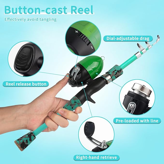 Kids Fishing Pole Kit Set，Portable Telescopic Fishing Rod and Reel Combo Full Kits for Boys, Girls, Beginner, Youth