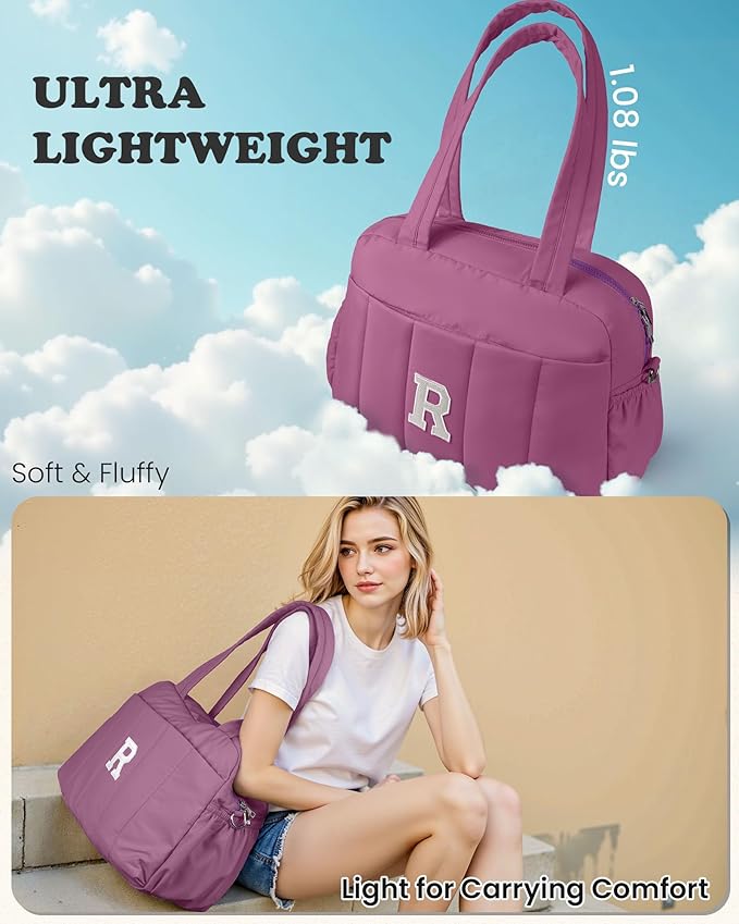 Duffle Bag with Initial, Spend The Night Bags for Women，Overnight Bag with Wet Pocket，Lightweight Stuff for Girls Travel Bags Personalized Gym Tote with Makeup Pouch