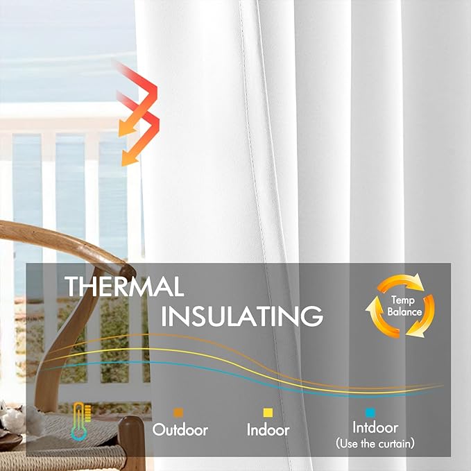 ANRODUO Back Tab Blackout Curtains for Bedroom Living Room, Rod Pocket Pinch Pleated Thermal Insulated Room Darkening Curtains 90 Inches Long 2 Panels, White, 42 x 90 Inch