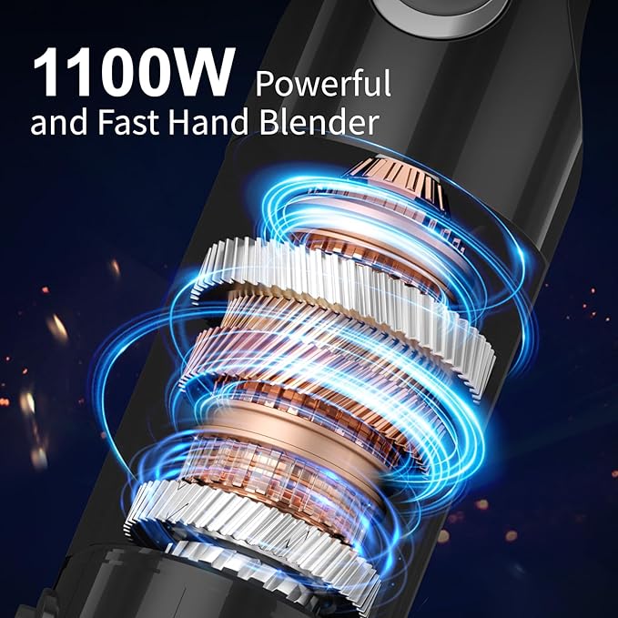Immersion Blender Handheld 5 in 1-1100W Scratch Resistant Blender Stick, 12 Speed and Turbo Boost Hand Blender with Chopper Beaker Whisk and Milk Frother for Milkshake Puree Smoothie Food