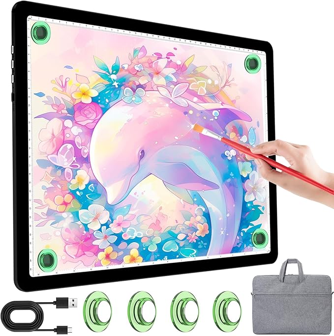 A3 Diamond Art Light Board with Bag, Light Box for Tracing with 6-Levels Dimming & Side Physical Buttons, 4 Pcs Magnets, Magnetic Light Pad for Diamond Painting, Sketching (Black, 46.2 x 33.9 CM)