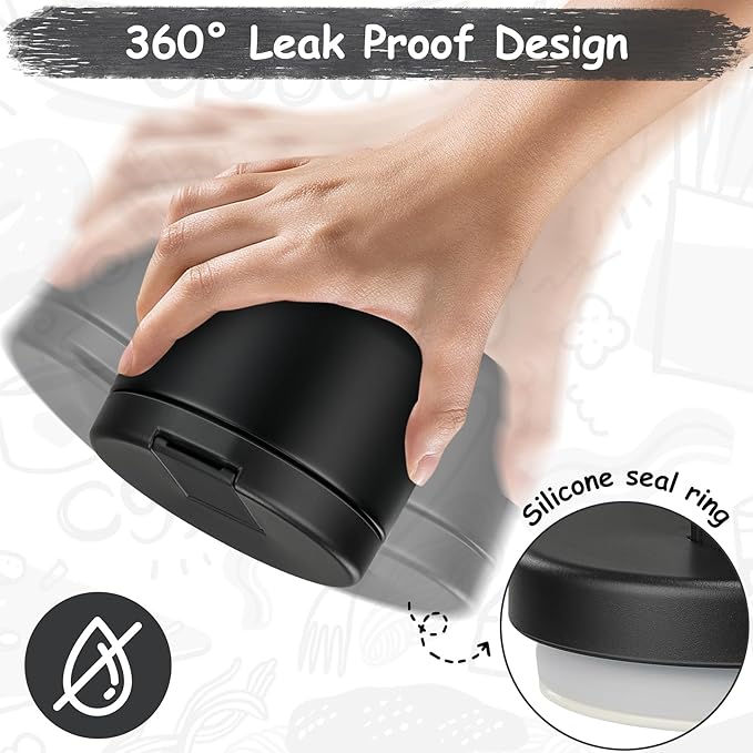 12oz Insulated Vacuum Food Jar with Buckle Lid Wide Mouth Soup Thermo for Hot Food Kids Leakproof Stainless Steel Lunch Container- Black- 1Pack