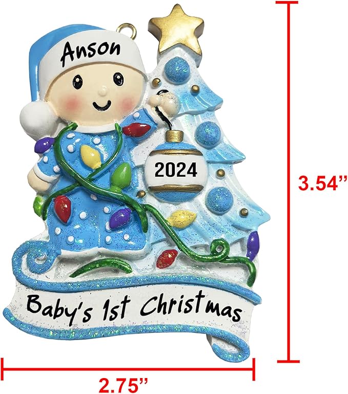 Baby's First Christmas Ornament 2025 Personalized Christmas Ornaments with Name Snow Baby in Stocking with Snowflake Custom Tree Ornament Decorations Ornaments,Blue