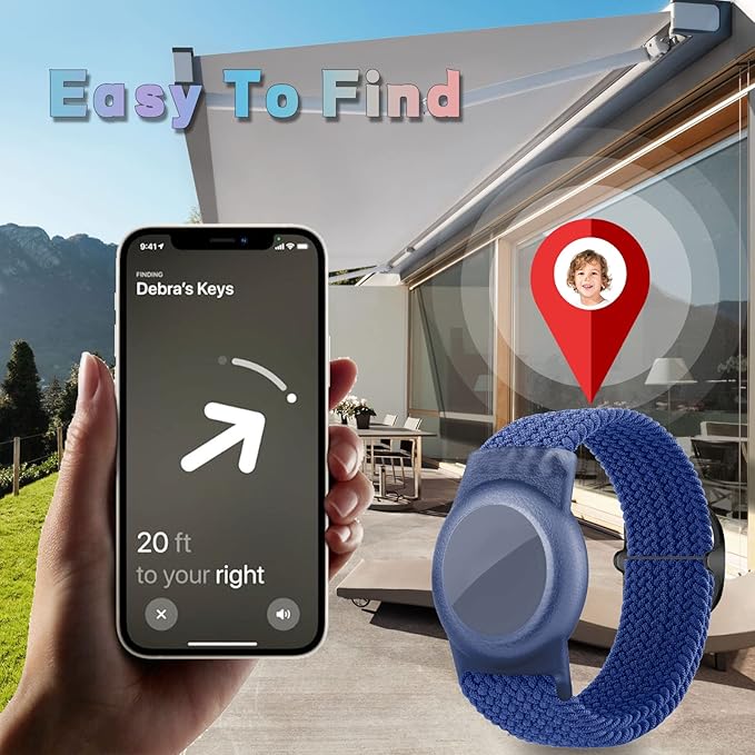 Kids Bracelet Compatible with AirTag, GPS Kid Tracker Holder Braided Wristband for Apple Air Tag, 2022 Upgraded Nylon Adjustable Anti Lost Airtag Watch Band for Kids Children Elders (blue)