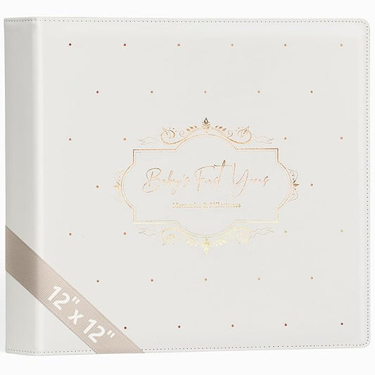 Keepsake Baby Memory Book Girl Boy – Timeless Leather-Bound Baby Milestone Book – Baby Book Keepsake Record First 5 Years – Gender Neutral Baby Scrapbook Album Baby Album Journal Registry Search Gift