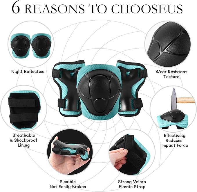 Adjustable Kids Bike Helmet with Knee & Elbow Pads Set, Color Gradient Design for Boys and Girls Aged 3-14+, for Skateboarding, Scooter, Roller & Inline Skating, Longboard