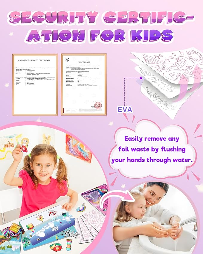 Baobrava Foil Art Fun Kit for Kids - DIY Toy Unicorn Princess Foil Art Craft Activity for Kids, Foam Stickers Fun Craft Kits & Supplies, Creative Christmas Birthday Gifts Travel Toys for 4 and Up