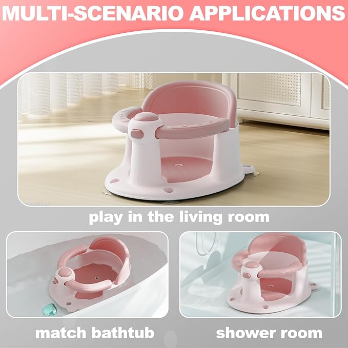 Baby Bath Seat, Bath Seat for Baby 6 Month & up, Baby Bath tub Seat with Suction Cups, Non-Slip, Detachable, Pink