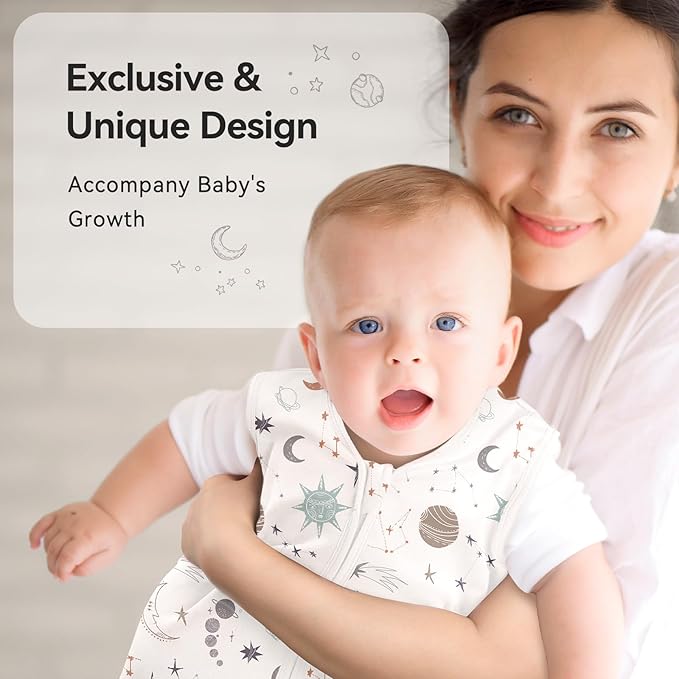 Baby Sleep Sack 12-18 Months 3 Pack 100% Cotton Lightweight 0.5 TOG Wearable Blanket Baby Sleep Bag with 2-Way Zipper for Newborn Infant White Gray Blue Space