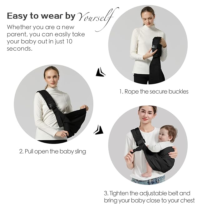 Baby Sling Carrier, Toddler Carrier Sling with Double Safety Buckle and Adjustable Shoulder Strap(7-30lbs), Baby Carriers One Size Fits All, Beige