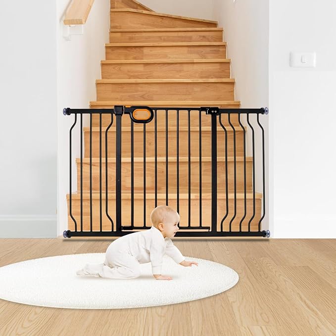 Baby Gate for Stairs 29-52 Inch Wide, Safety Gate for Baby Adjustable Pet Gate with Door Pressure Mounted Gates for Kids Toddler Dogs Extension Kit Indoor Stairway Doorway Black (30.5'' Tall)
