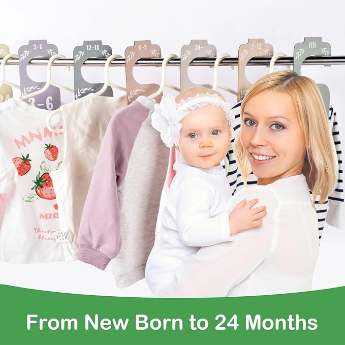 Baby Closet Dividers for Clothes Organizer, 8 PCS Wooden Double-Sided Clothes Organizer from Newborn to 24 Months, Colorful Baby Clothes Dividers for Nursery Beautiful Decor