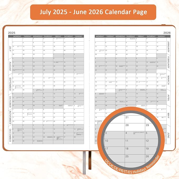 2025-2026 Appointment Book & Planner - Jul 2025 - Jun 2026, Daily Hourly Planner, 5.75" X 8.25", 60-Minute Interval, Faux Soft Leather Cover, Premium Paper, Academic Calendar with Pen Loop, Inner Pocket