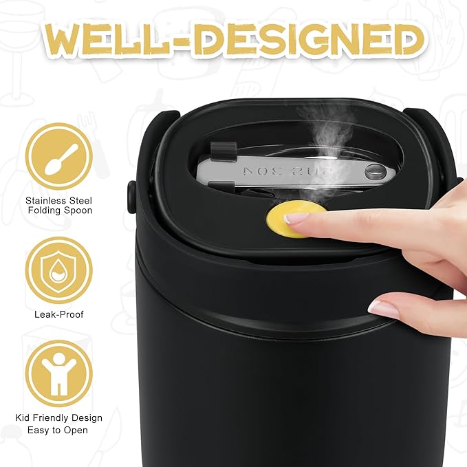 2 - in - 1 Soup Thermo for Hot Food 14oz with Snack Box Container Leak Proof Insulated Lunch Container Kids and Adults Stainless Steel Double Wall Vacuum Wide-mouth Thermal with Spoon and Handle