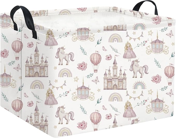 HIYAGON Rectangular Baby Girl Basket Kids Baby Storage Basket Toy Storage Bin Organizer Box Room Decor(Castle)
