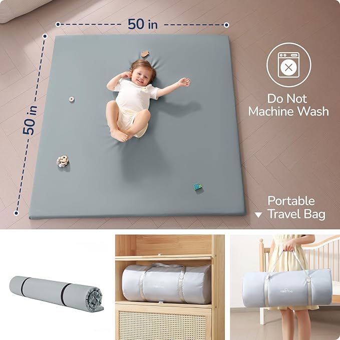 Baby Play Mat for Floor,1.3'' Thick Memory Foam Play Mat,Soft PU Leather Muscle Mat Rug,Cushioned & Waterproof Playpen Mats,Non Slip Crawling Padded Tummy Time Mat for Toddlers,Infants,Kids